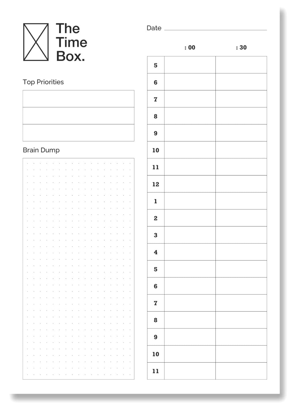 Amazon.com : The Time Box Daily Time Management Planner - Time Blocking To  Do List Planning Pad, Blank Hourly Notepad - Personal Organizer Notepad for  Work - Brain Dump Agenda Notebook -